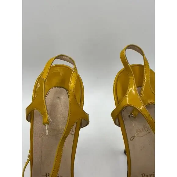 CHRISTIAN LOUBOUTIN Women's Mustard Yellow Peep-Toe Stiletto Heels SZ 39(US9) - Picture 4 of 10